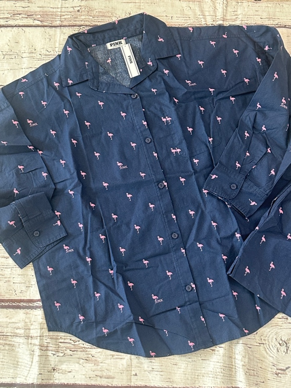Pink Victoria’s Secret Navy And Pink Flamingo Print Pajama Set - Picture 5 of 6